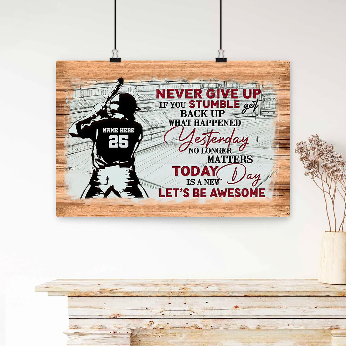 Personalized Baseball, Never Give Up Motivational Poster - Image 3