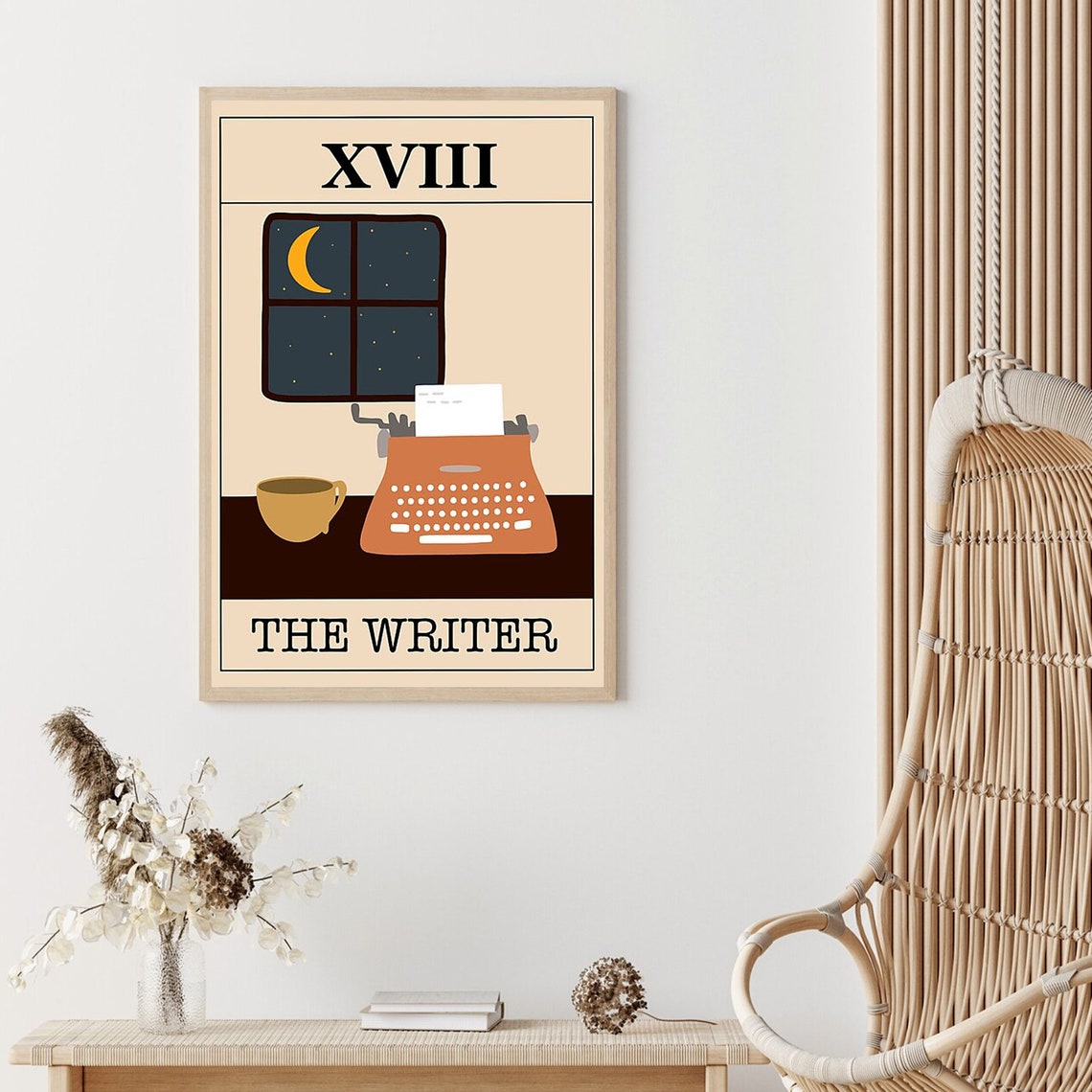 The Writer Tarot Card Typewriter Night Window Literary Poster - Image 3