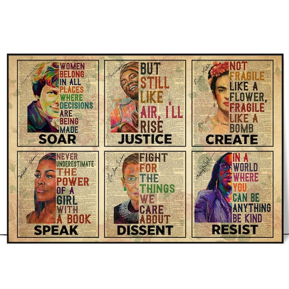 Feminist Icons Frida Kahlo RBG Michelle Obama Pop Art Quote Poster