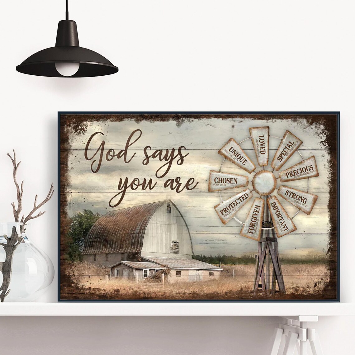 God Says You Are Rustic Farmhouse Windmill Barn Christian Faith Poster - Image 4
