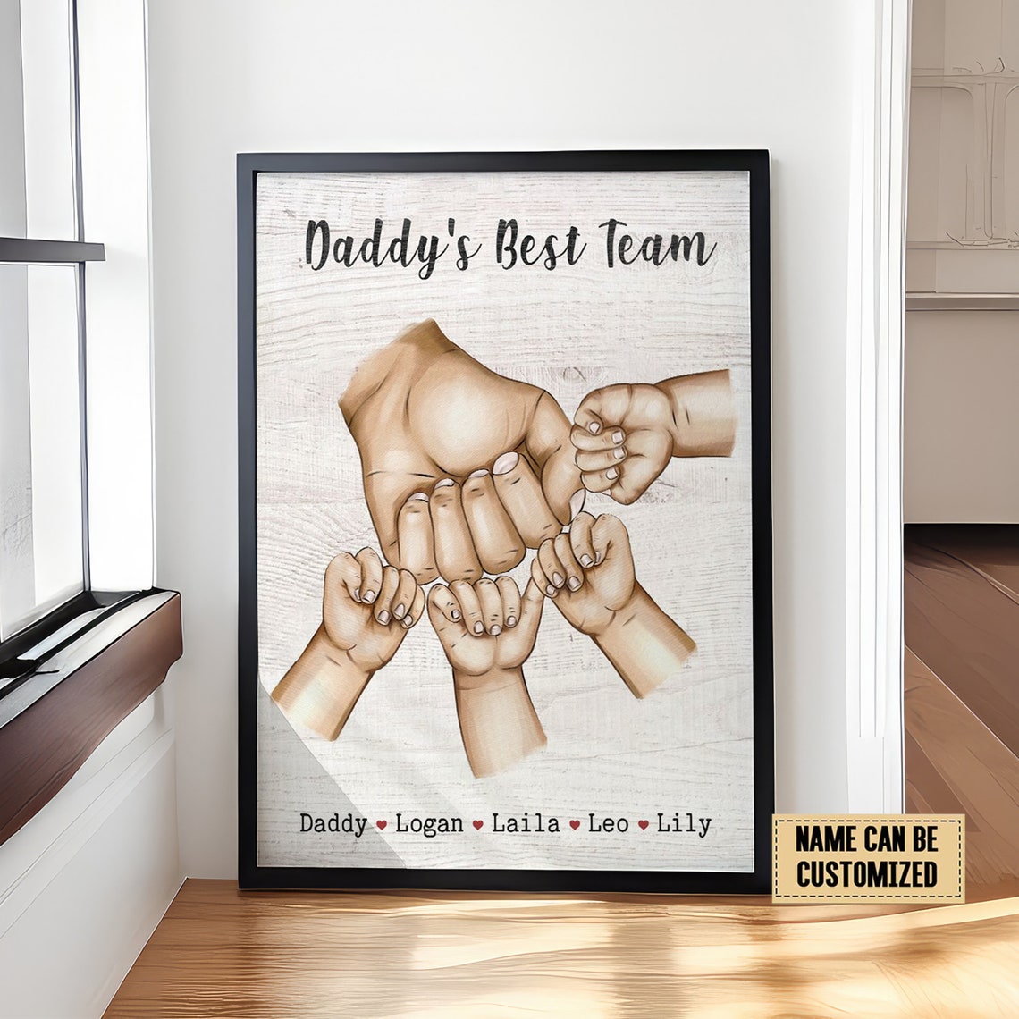 Daddy's Best Team Fist Bump Custom Kids Names Family Gift Poster