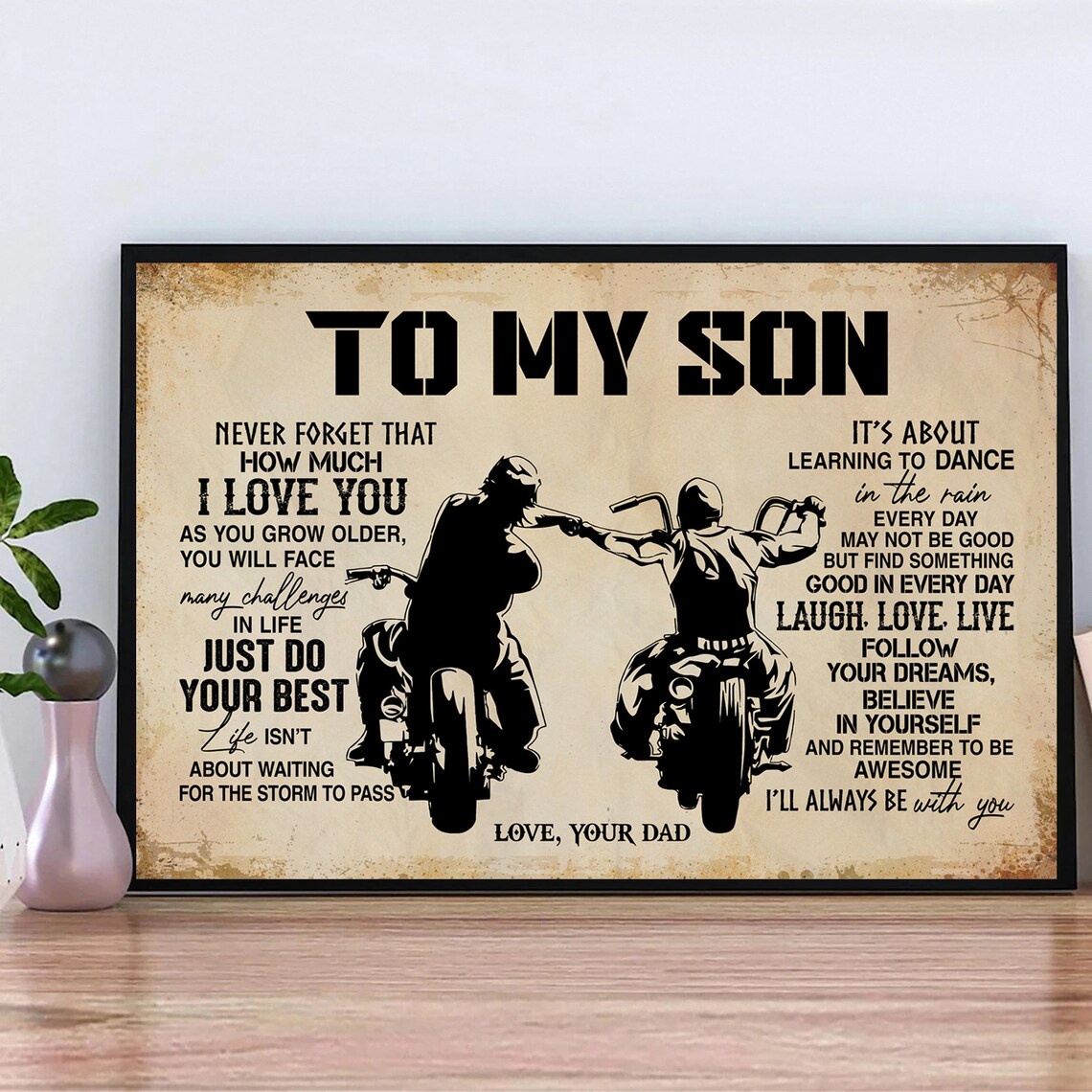 To My Son Love From Dad Biker Motorcycle Ride Vintage Gift Poster - Image 3