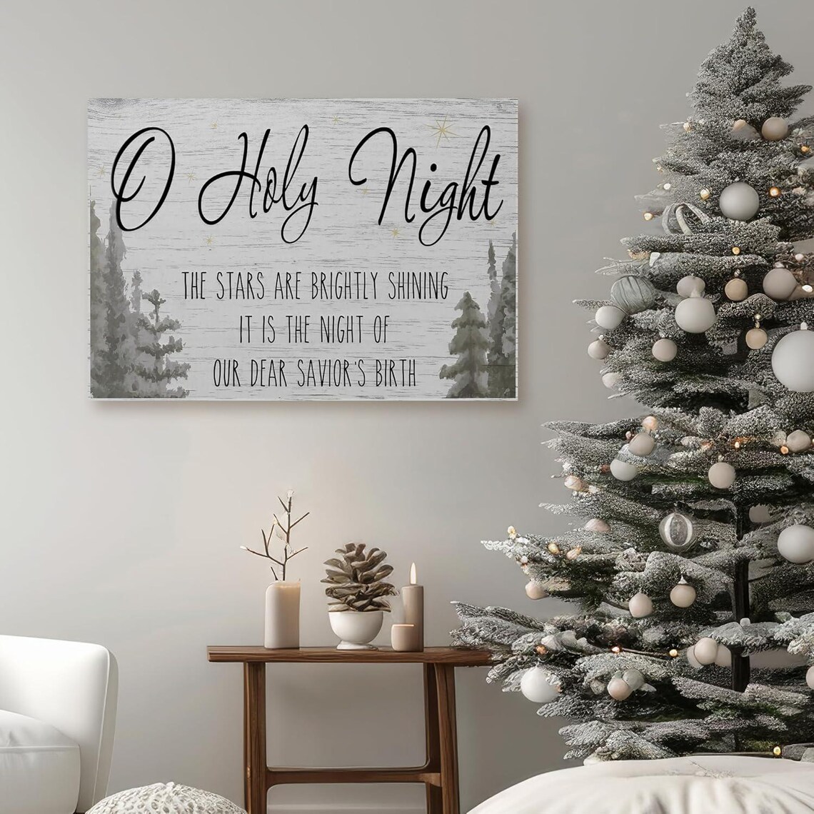 O Holy Night Whitewashed Wood Pine Forest Farmhouse Christmas Poster - Image 3