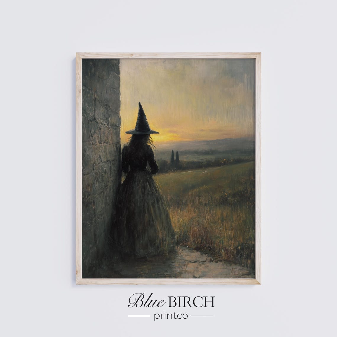Witch At Sunset Stone Tower Valley Vintage Moody Halloween Wall Art