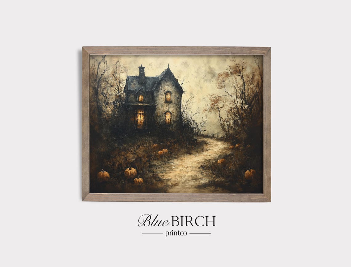 Spooky Haunted House Autumn Pumpkins Eerie Dark Academia Poster