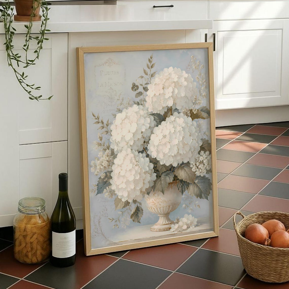 White Hydrangea Urn Fleurs De La Maison French Botanical Wall Art