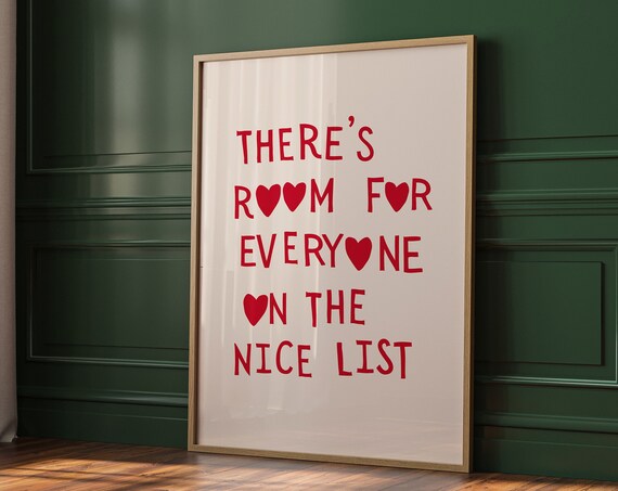 Cute Christmas Quote Print Nice List Poster Santa Clause Print Heart Typography Wall Art Red Santa Poster 1 Print