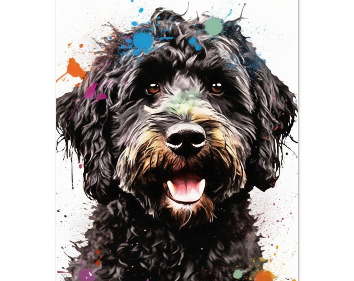 Black Cockapoo Watercolor Dog Art Print, Abstract