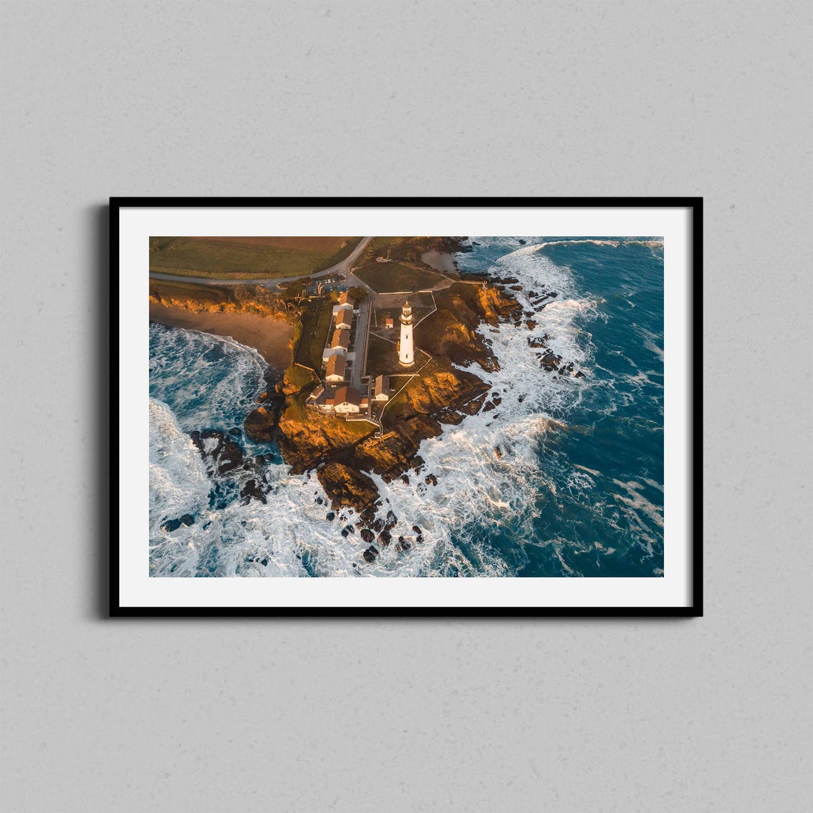Lighthouse Rocky Coast Aerial Ocean Waves Photography Poster