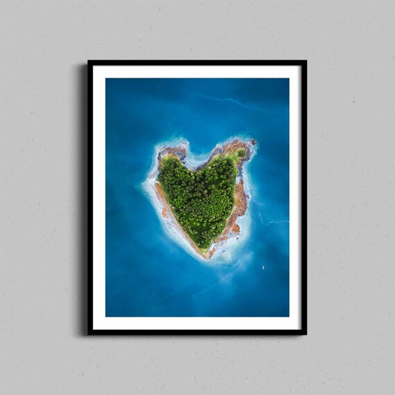 Heart Shaped Tropical Island Aerial Ocean Photography Poster