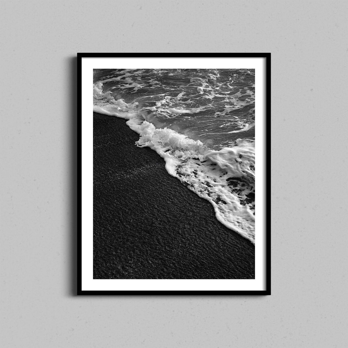 Black Sand Beach Art Print, Minimalist Coastal Decor