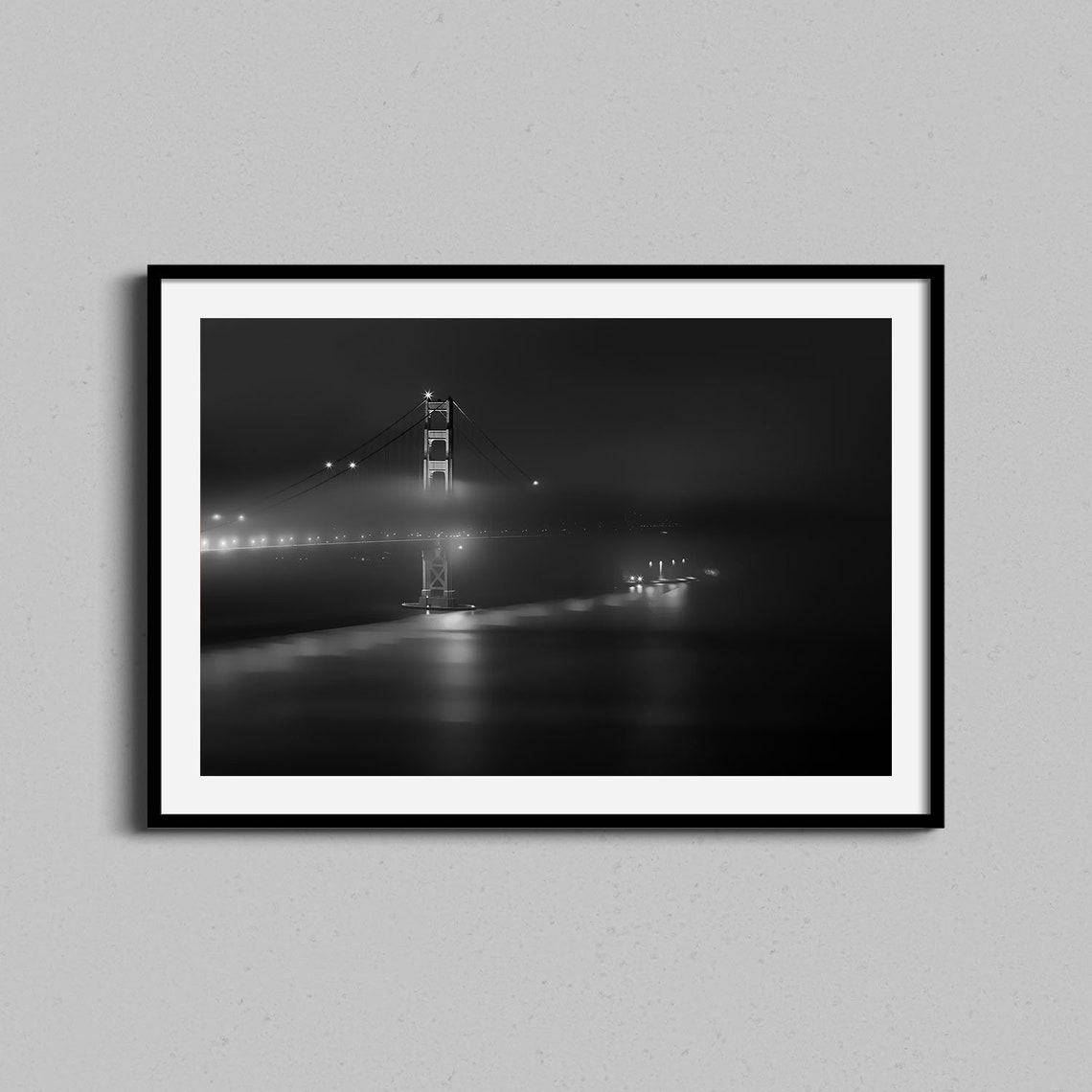 Golden Gate Bridge Foggy Night Black White San Francisco Poster