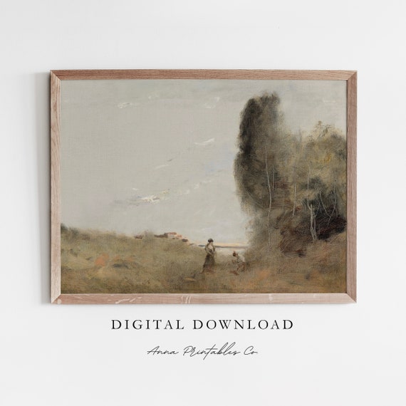By The Forest Antique Moody Landscape Painting For Vintage Countryside Wall Art Neutral Tone Decor Print