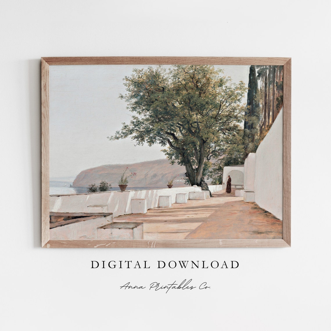 Sorrento Terrace Sea View White Mediterranean Villa Painting Print
