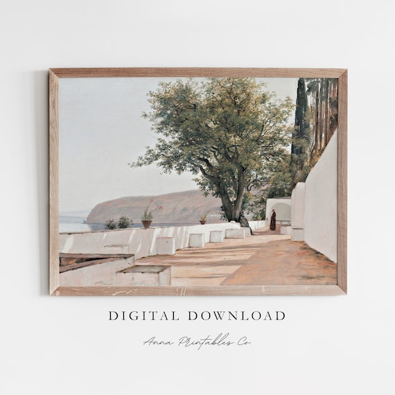 Sorrento Terrace Sea View White Mediterranean Villa Painting Print