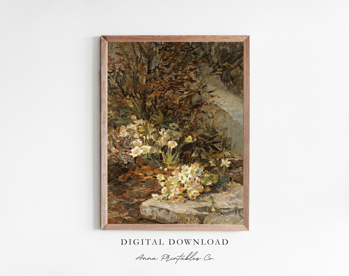 Daffodils Blooming Beside a Rocky Path Vintage Garden Poster