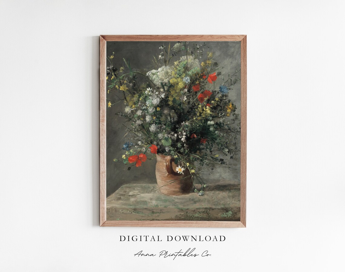 Wildflowers In A Jug Antique Floral Bouquet Still Life Poster