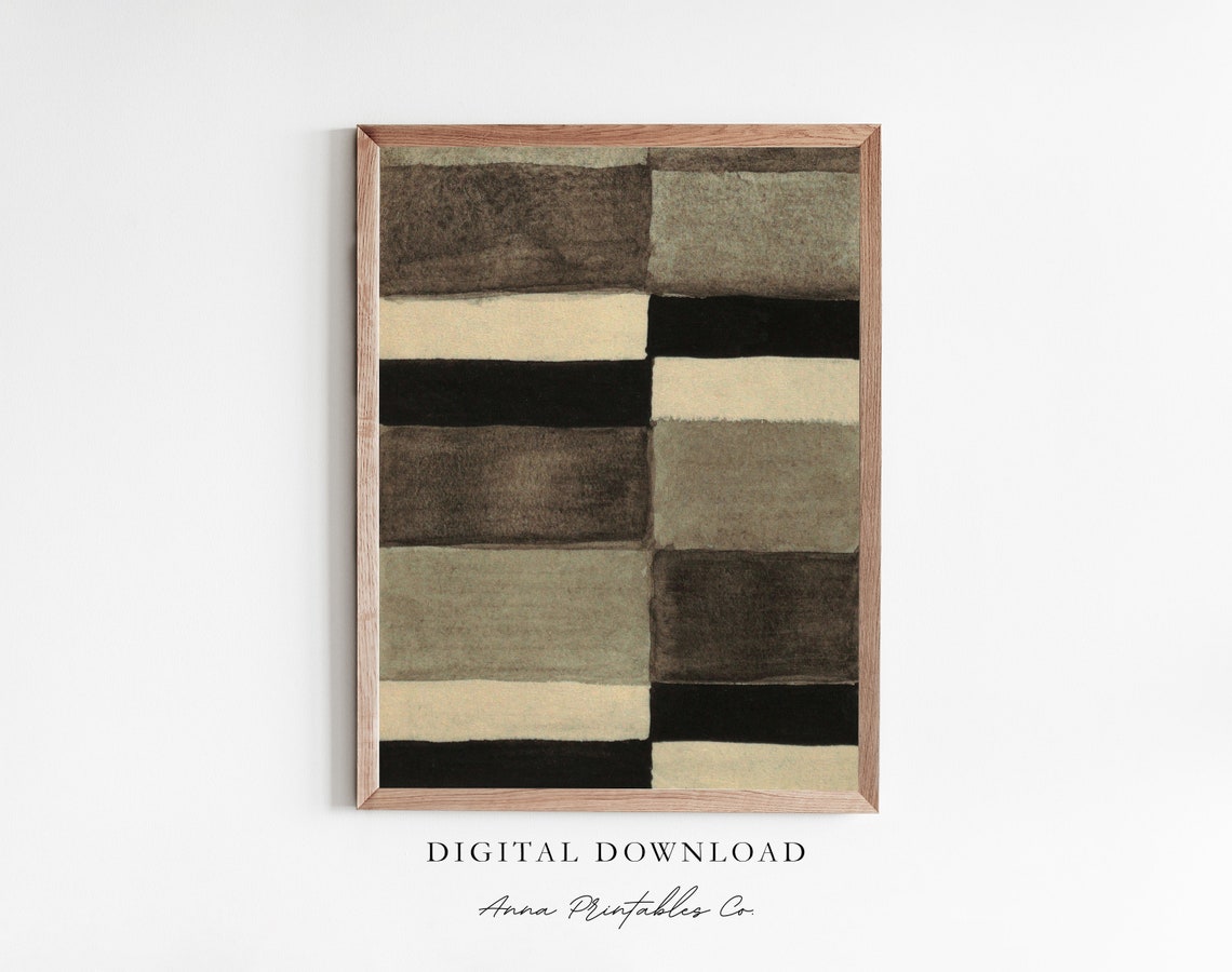 Geometric Abstract Neutral Striped Blocks Bauhaus Style Wall Art