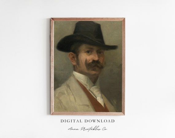 Gentleman With A Mustache Antique Portrait Painting For Dark Neutral Tone Wall Art Victorian Fine Art Print