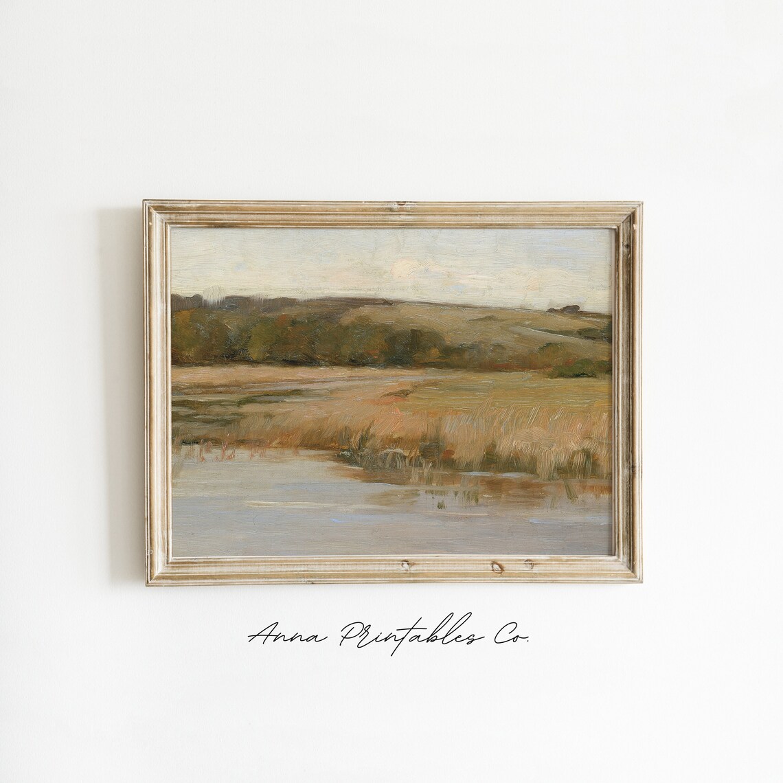 Antique Marshland Landscape Vintage Golden Hills Water Poster - Image 2