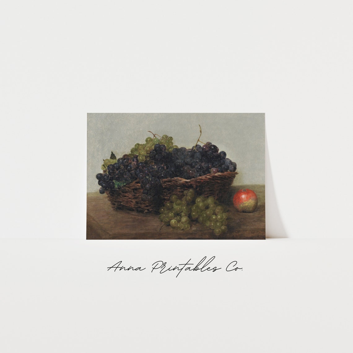 Fresh Grape Basket Still Life Vintage Fruit Oil Painting Poster - Image 2