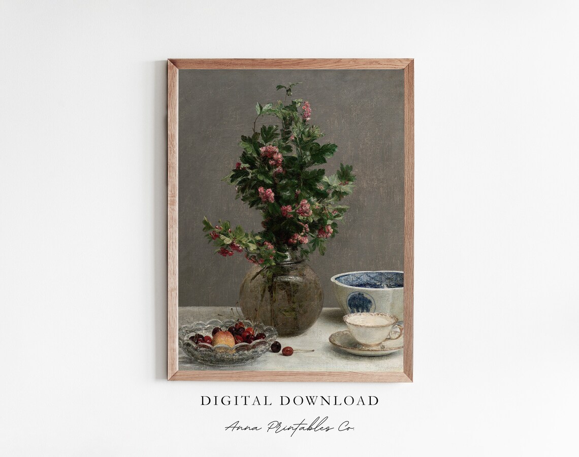 Hawthorn Flowers In A Vase Antique Floral Still Life Wall Poster