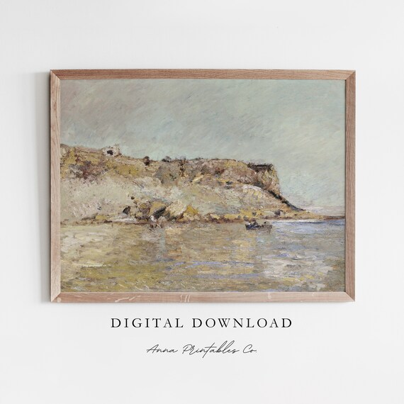 Coastal Mountains Antique Beach Cliff Landscape Painting Vintage Poster