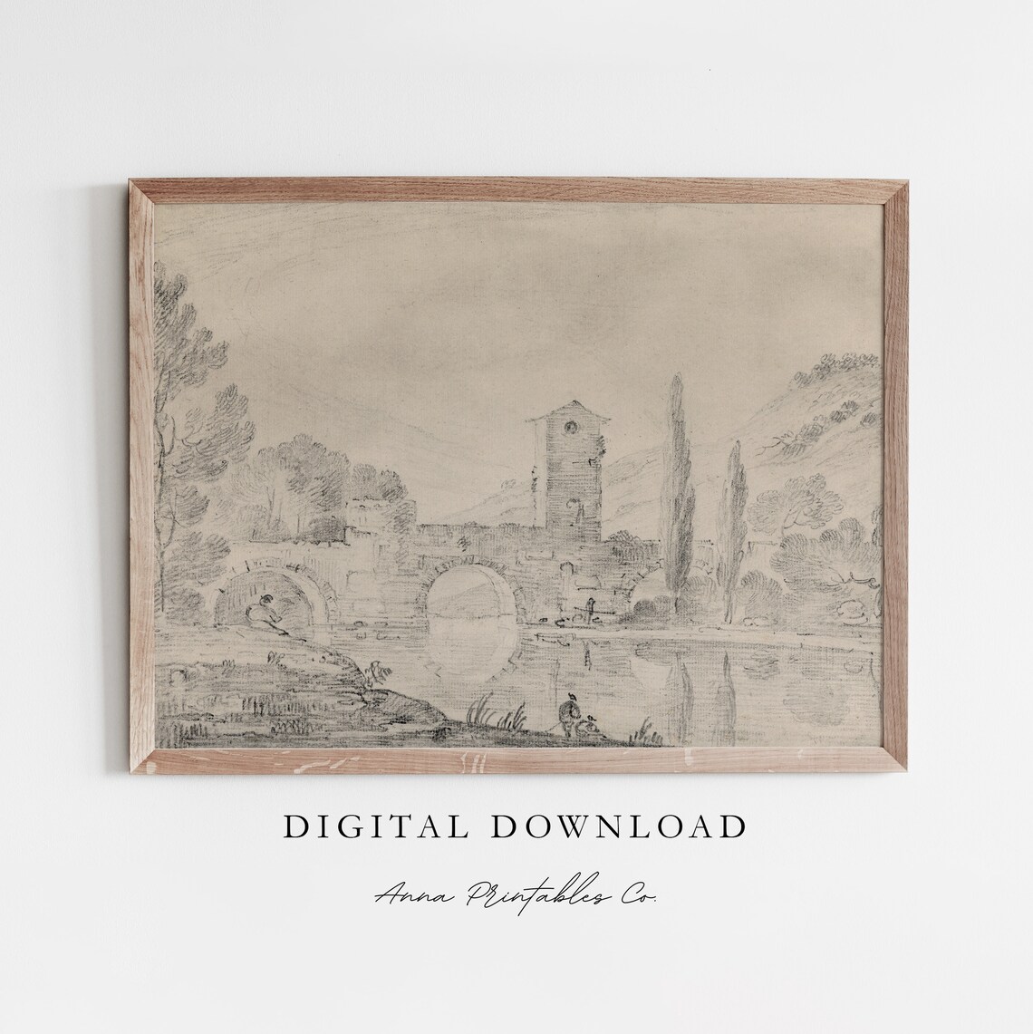 Antique Arched Bridge Drawing Vintage Italian River Sketch Poster