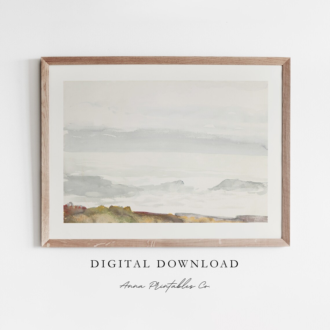 Minimal Misty Seascape Watercolor Soft Gray Coastal Landscape Poster