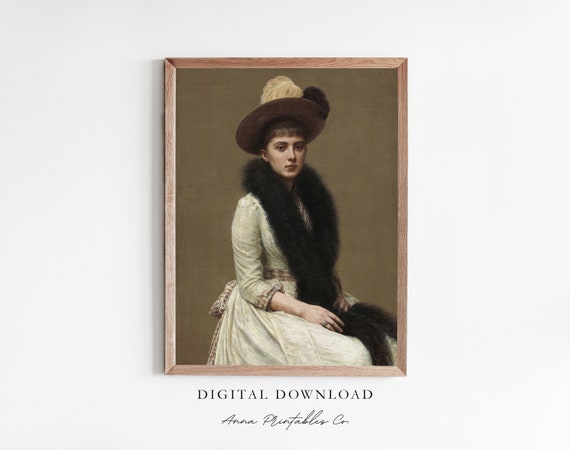 Woman With A Fur Boa Antique Victorian Portrait Painting For Vintage Moody Wall Art Fine Art Print Decor