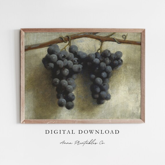 Grapes On The Vine Antique Fruit Still Life Painting For Vintage Kitchen Wall Art Fine Art Prints