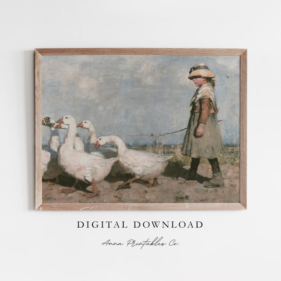 Duck Herding Antique Kids Room Art Print