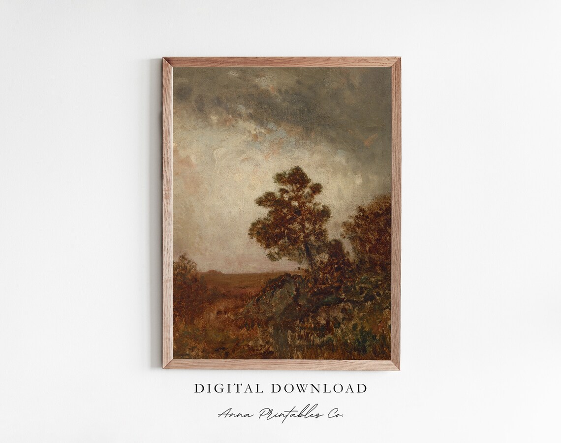 Lone Autumn Tree Under a Stormy Sky Moody Oil Painting Poster