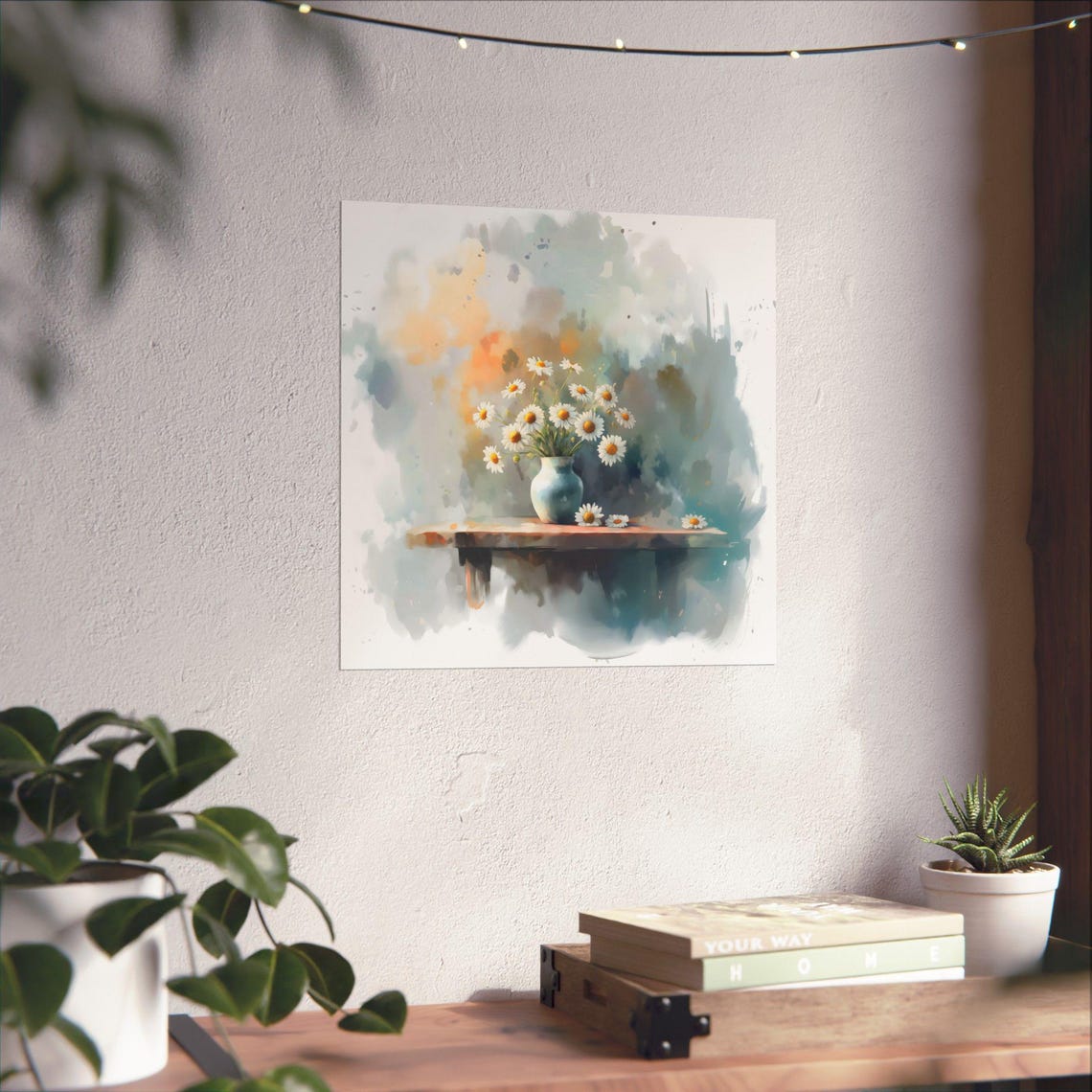 Sweet Fresh White Daisies in Rustic Vase Watercolor Floral Poster - Image 3
