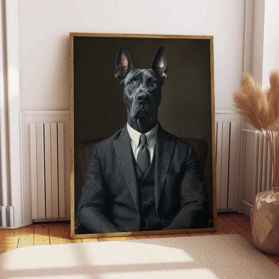 Black Great Dane in Three Piece Suit Dark Gentleman Dog Poster