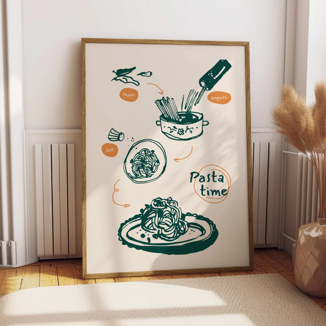 Pasta Time Illustrated Spaghetti Recipe Kitchen Decor Poster