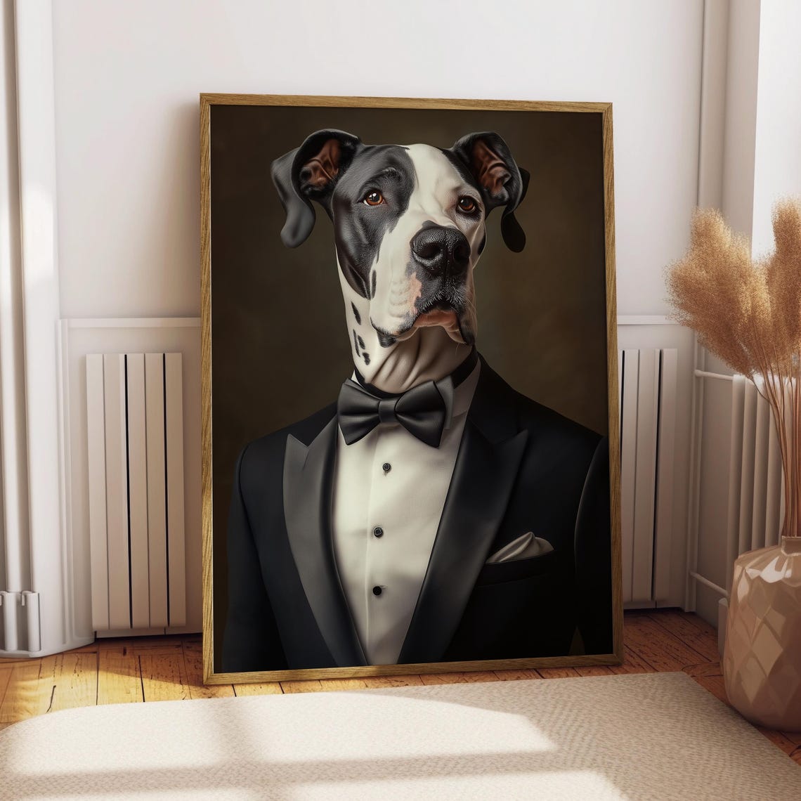 Great Dane Portrait Black Tuxedo Elegant Gentleman Dog Art Poster