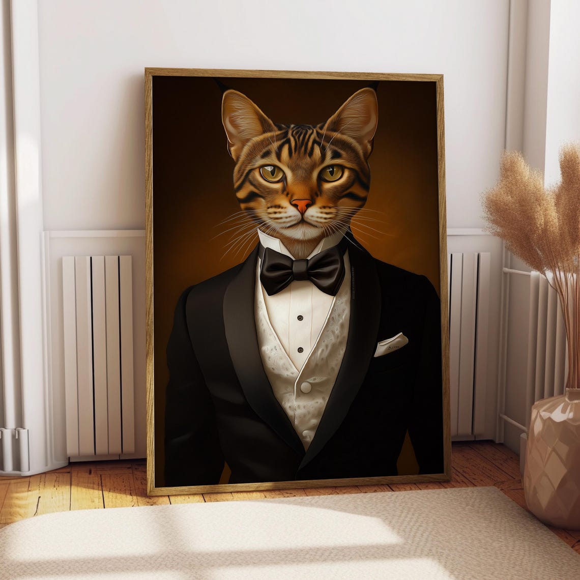 Bengal Cat in Tuxedo Bow Tie Golden Spotted Formal Pet Poster