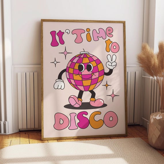 Disco Time Art Print Music Poster Wall Trendy Decor Dancing Groovy Discoball