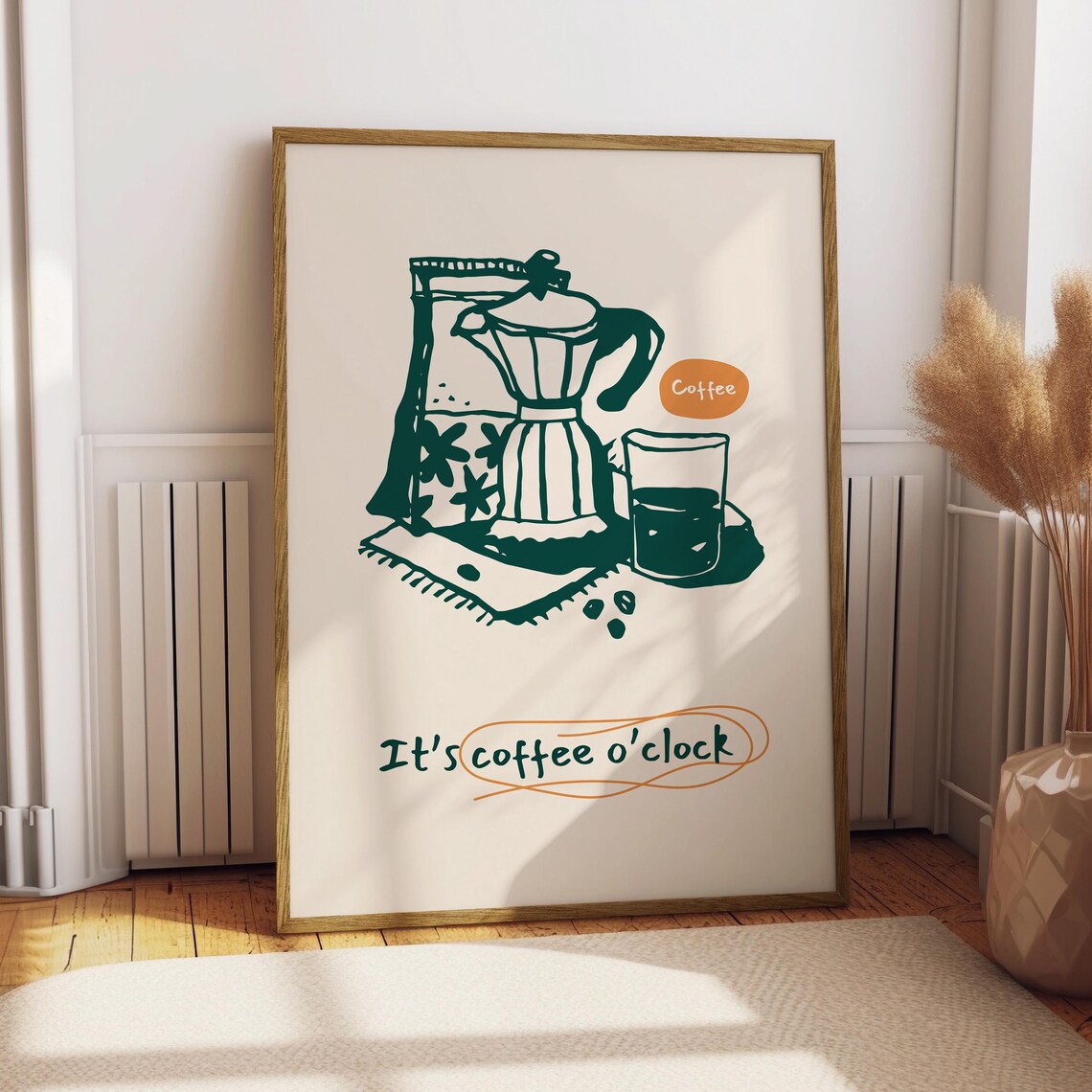 Coffee O Clock Moka Pot Funny Kitchen Decor Gift for Caffeine Lover Poster