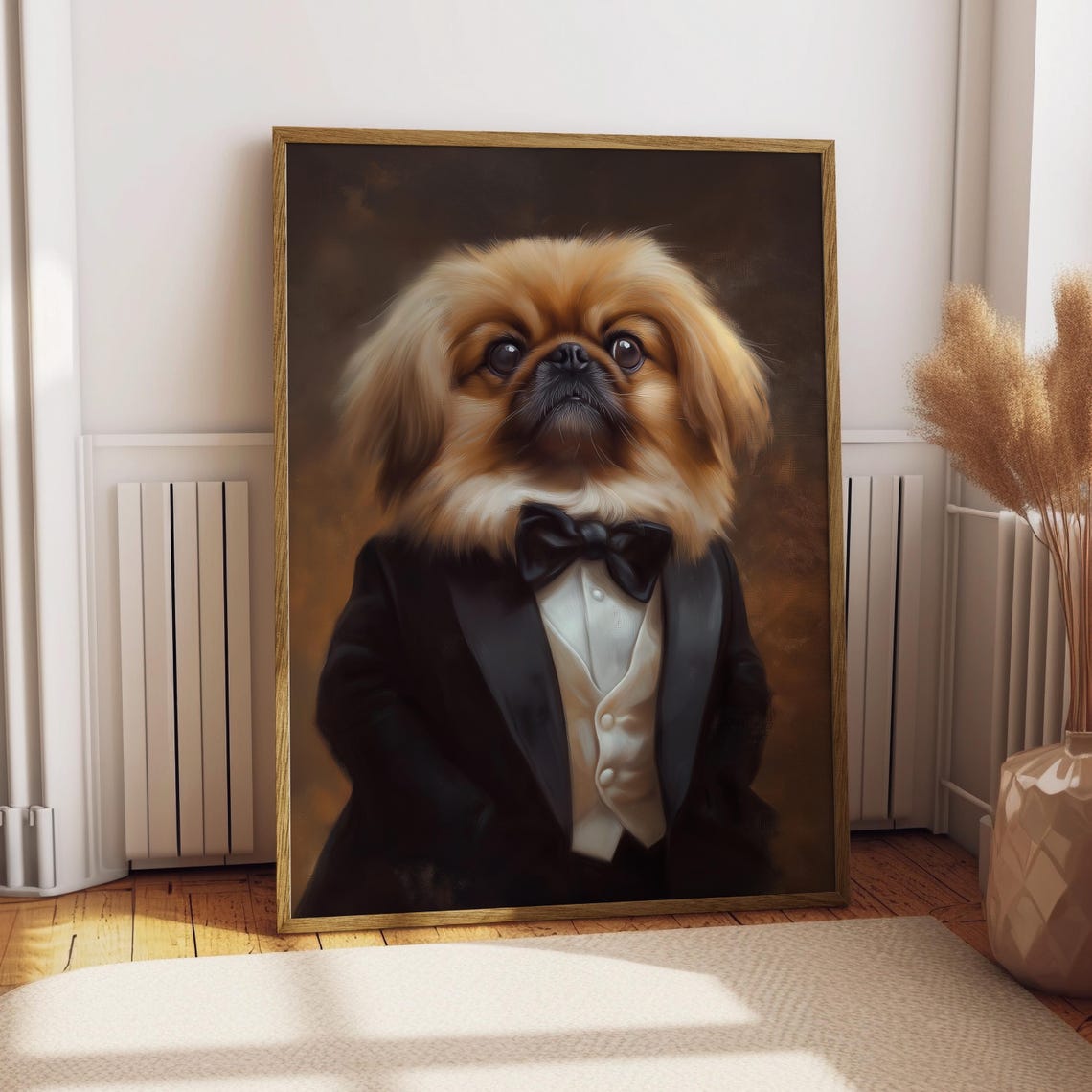 Pekingese Dog in a Black Tuxedo Formal Royal Pet Portrait Wall Art