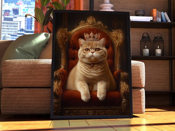 Exotic Shorthair Cat Royal Portrait Poster Crowned Orange Kitty Decor