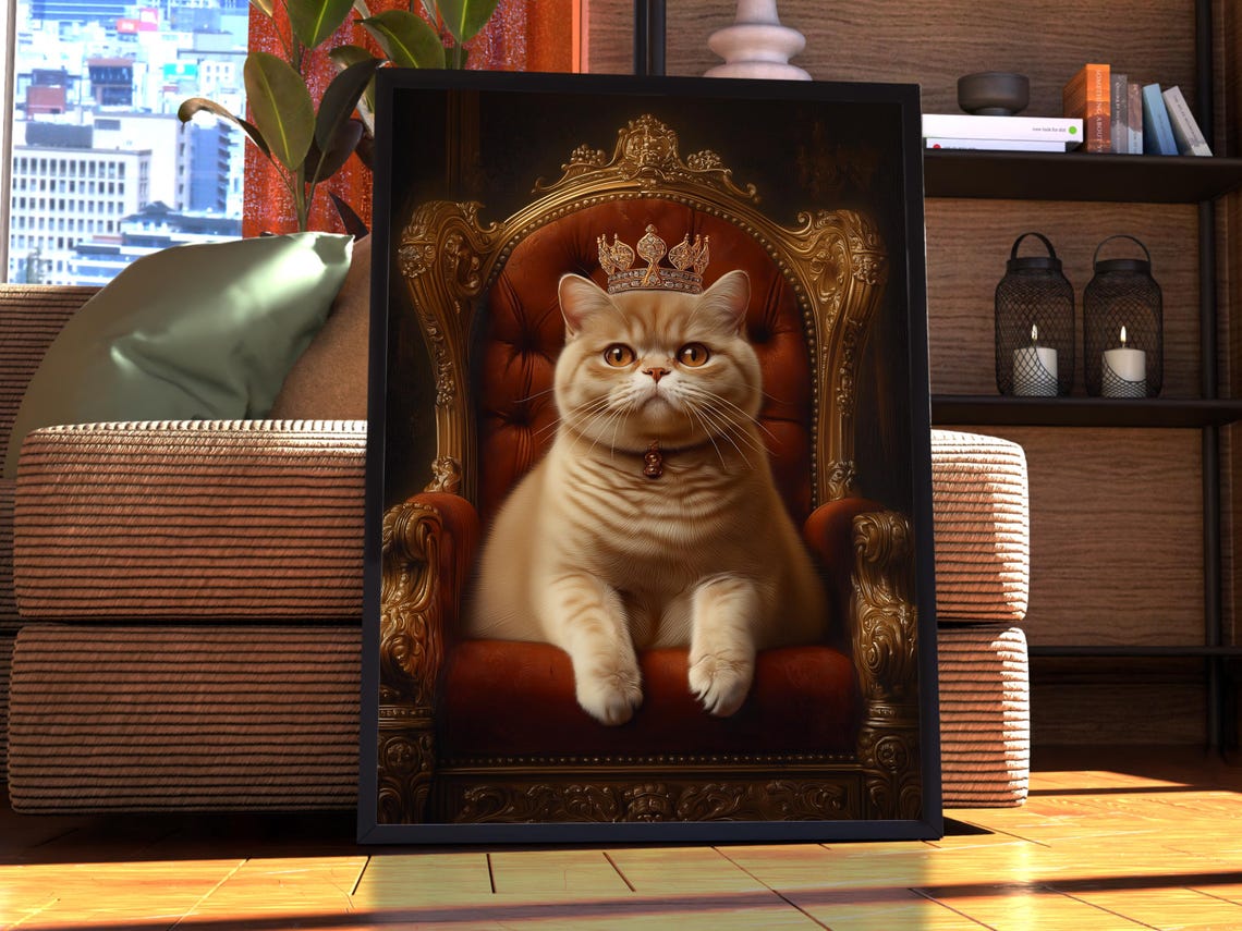 Exotic Shorthair Cat Royal Portrait Poster Crowned Orange Kitty Decor