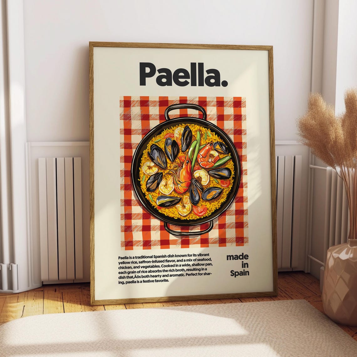 Paella Spanish Seafood Rice Pan Festive Food Illustration Poster