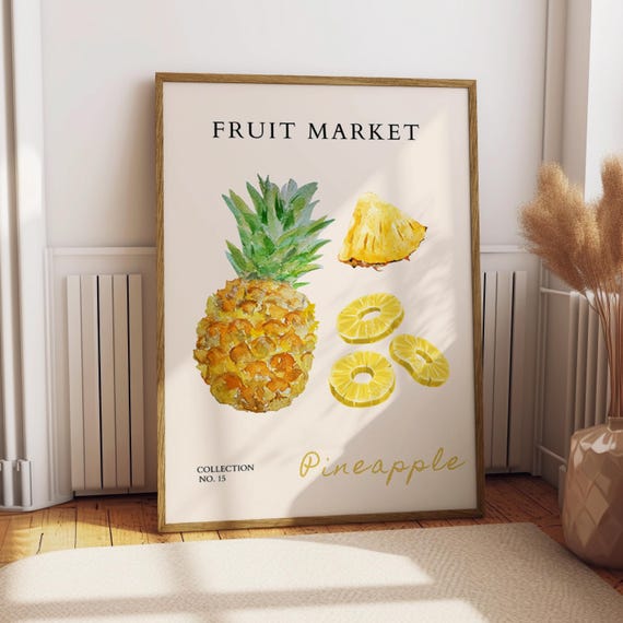 Pineapple Fruit Market Poster Food Kitchen Decor Illustration Gift For Lover Art Print