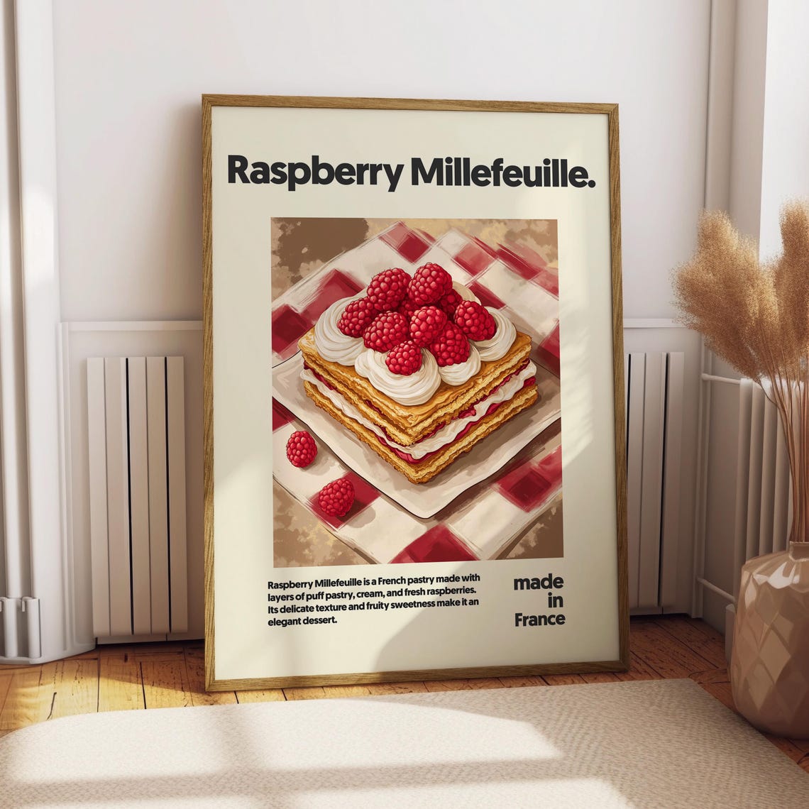 Raspberry Millefeuille French Pastry Cream Layers Kitchen Poster