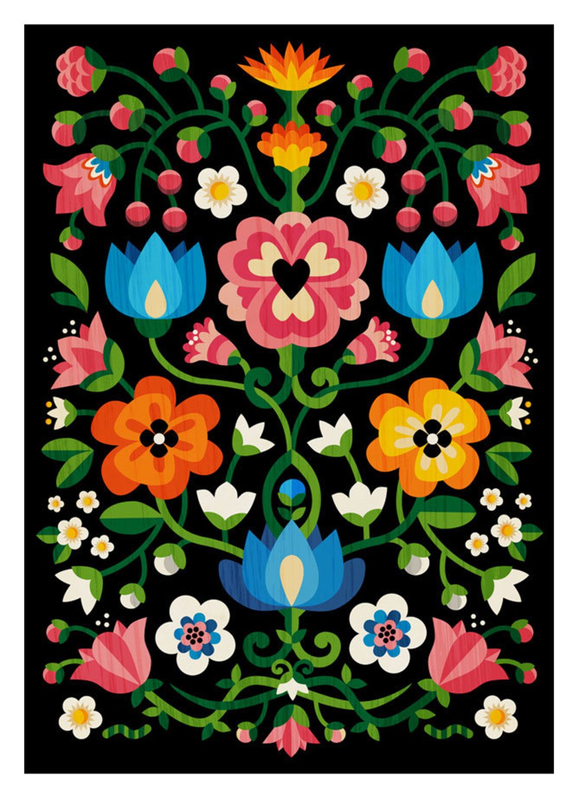 Mountain Flowers Art Print, Folk Motif Home Decor - Image 4