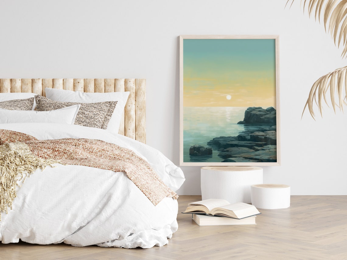 Coastal Sunrise Over Rocky Ocean Shoreline Seascape Art Poster - Image 2