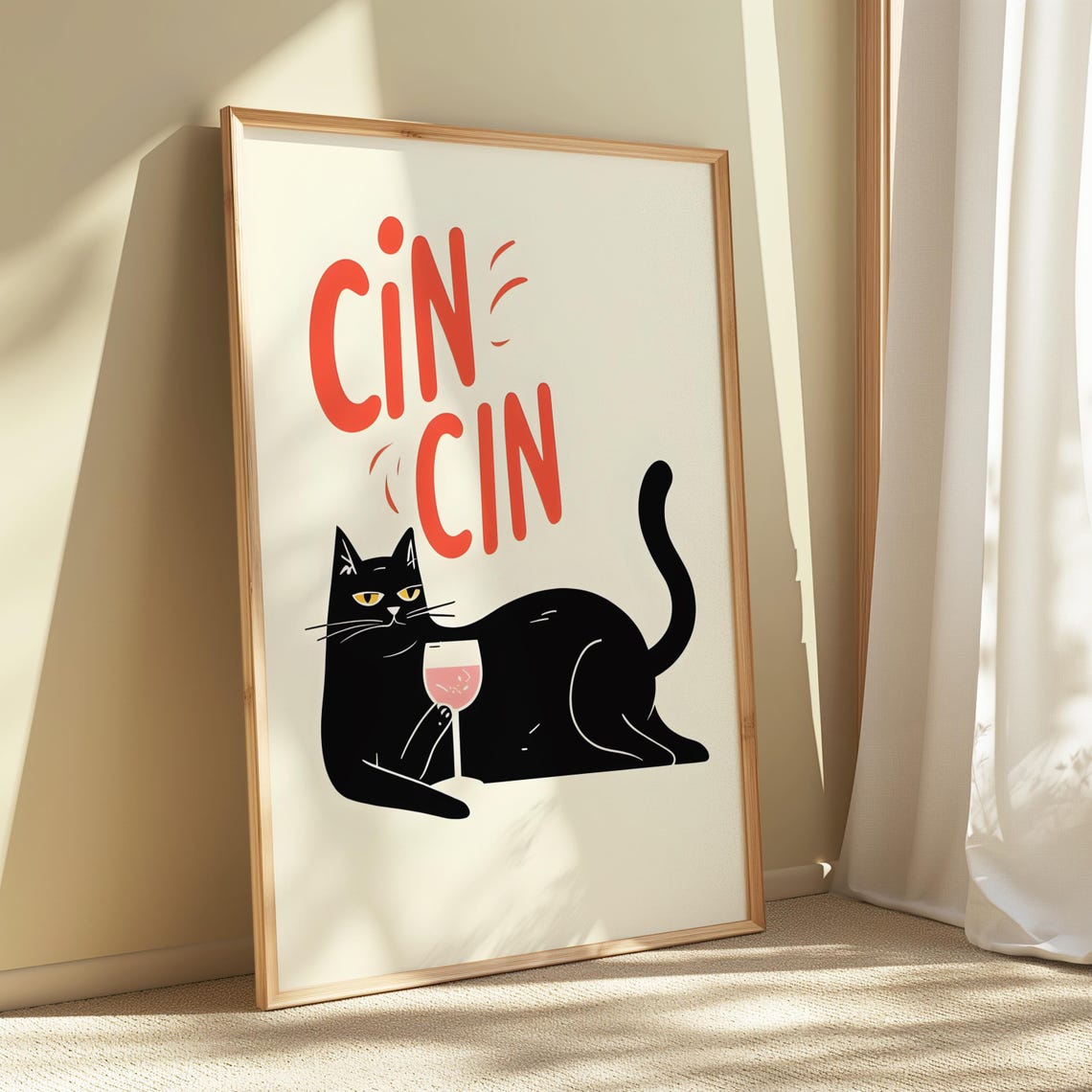 Cin Cin Black Cat Wine Glass Cheerful Retro Bar Cart Art Poster - Image 5