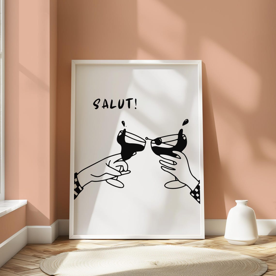 Salut Cheers Cocktail Glasses Minimalist Black Line Art Bar Poster - Image 2